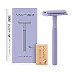 Kinghood Double Edge Safety Razor for Men & Women, Eco Friendly Single Blade Razor for Body & Face, Zero Waste Reusable Razor, Metal Handle One Blade Razor with 10 Blades (Light Purple)