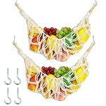 2 Pcs 11.8 x 20 Inch Macrame Fruit Hammock for Kitchen Under Cabinet Hanging Fruit Baskets Handwoven Cotton Veggie Decorative Fruit Net Bag with 4 Hooks for Home Boat RV Vegetable (Novelty Style)