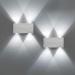 Lightess 2 Pack Wall Lights for Living Room Indoor Wall Lamps for Bedroom LED Wall Sconces Lights Up and Down Chorme Wall Lights Brushed Aluminum Interior Wall Lights Bedroom Hallway Stair Cool White