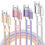 iPhone Charger Cables 4 Pack 3M/2M/2M/1M Long Lightning Cable [MFi Certified] Colored Braided USB iPhone Charging Cable Lead Compatible iPhone 13 12 11 Pro Xs Max X 8 7 Plus 6S 6 SE 5S iPad Mini