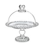 Clear Glass Cake Stand with Dome,Crystal Cake Plate with Dome Cover,Footed Cake Set for Kitchen, Birthday Party, Wedding, Dishwasher Safe（Suitable for Cakes Under 5 inches,3 Mini Cupcake）