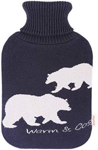 HomeTop Large 2 Liter Soft Knit Elegant Polar Bear Hot Water Bottle Cover - ONLY Cover (2L, Navy Blue)