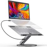 Adjustable Laptop Stand with 6-in-1 USB C Docking Station, 360° Rotatable, 4K HDMI, USB3.0, PD100W, Compatible with 12-16 inch MacBook, Dell, Surface