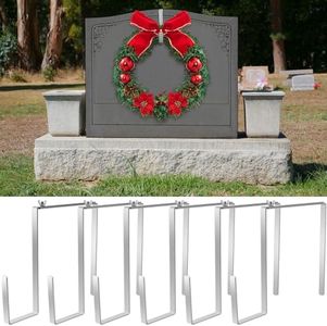 Barydat 6 Pcs Christmas Stretchable Headstone Wreath Hanger Fit 7-11 Inch Headstone Wreath Holder Hanger Adjustable Tombstone Wreath Hook for Cemetery Gravestone Decorations, Stainless Steel