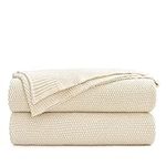 Cream Cotton Cable Knit Throw Blank