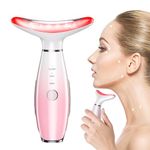 Neck Face Massager, Face Sculpting Tool, Facial Massager Device for Double Chin, 3 Massage Modes with Thermal and Vibration (Pink)