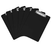 Plastic Clipboards (Set of 6) Multi Pack Clipboard (Black) Strong 12.5 x 9 Inch | Holds 100 Sheets! Acrylic Clipboards with Low Profile Clip | Cute Clip Boards Board Clips