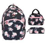 ABLE Combo Multi Print Laptop Backpack For Girls With Lunch Bag And Pouch- School/College/Casual Backpack Black (40 Litres).