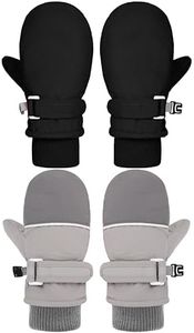 Urban Virgin Toddler Waterproof Snow Glove Infant Baby Winter Mittens Cuffed Warm Fleeced Kids Snow Gloves Black&C-Grey M(3T-5T)