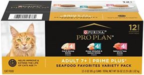 Purina Pro Plan Grain Free Senior Wet Cat Food Variety Pack Pate, SENIOR Seafood Favorites - (2 Packs of 12) 3 oz. Cans