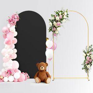 Pureegg Arch Backdrop Stand and Cover Set - 7.2FT Gold Metal Frame with Black Fabric Cover, Easy-to-Assemble Wedding Arch Stand for Parties and Celebrations