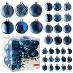 Midnight Blue Christmas Ball Ornaments for Christams Decorations - 36 Pieces Xmas Tree Shatterproof Ornaments with Hanging Loop for Holiday and Party Deocation (Combo of 6 Styles in 3 Sizes)