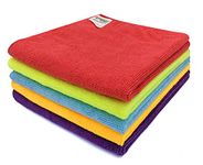 SOFTSPUN Microfiber Cleaning Cloths 5pcs 40x40cms 340GSM Multi-Colour! Highly Absorbent, Lint and Streak Free, Multi -Purpose Wash Cloth for Kitchen, Car, Window, Stainless Steel, Silverware.