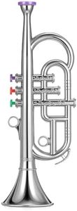 Lewtemi Silver Three-Valve Trumpet Musical Instruments Toy for Kid Toddler Fake Plastic Preschool Music Toy Gift Portable Wind Instrument Early Educational Teaching Songs Gifts for Toddlers Children