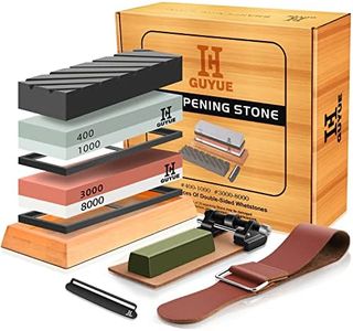 GUYUE Professional Knife Sharpening Stone Set,Professional Whetstone Sharpener,Premium 4 Side Grit 400/1000 3000/8000 Water Stone,Flattening Stone,Non-Slip Bamboo Base,Chisel Honing Guide.