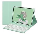 iPad 9th 8th 7th Generation 10.2" Keyboard Case Cute Round Key iPad Air 3rd Gen Pro 10.5" Color Keyboard Wireless Removable BT Keyboard Cover with Pencil Holder (MintGreen)