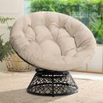 Bme Ergonomic Wicker Papasan Chair with Soft Thick Density Fabric Cushion, High Capacity Steel Frame, 360 Degree Swivel for Living, Bedroom, Reading Room, Lounge, Sepia Sand - Black Base