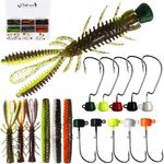 Dovesun 80pcs Ned Rig Jig Heads, Ned Rig Hooks with Soft Lures Kit Weedless Jig Head Floating Fishing Worms | Crawfish Lures Mushroom Jig Heads for Bass Fishing Ned Rig Kit