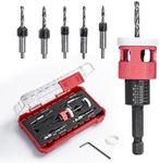 5 Pcs Countersink Drill Bit Set with Low Friction Depth Stop, HSS M2 Tapered Bits 1/8" 9/64" 5/32" Drill+3/8” 82° Counter-Bore,11/64" 3/16" Drill+ 1/2" 82° Counter Bore,1/4” Hex Shank(Red)