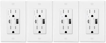 USB C Outlet PD 24W,GREENCYCLE 4PK 15 Amp USB Wall Outlet with Fast Charge,USB Wall Mounted Outlet with 4.8A USB A/C Ports,Large Watt USB C Outlet,Wall Plate Included,Commercial Grade,UL Listed,White