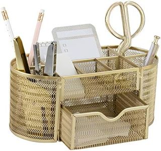 BLU MONACO Beautiful Gold Desk Organizer - Made of Metal with Gold Finish - Gold Desk Accessories - Storage for Paper and Office Supplies - Desk Organizer Gold - Storage for Home or Office