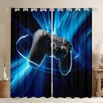 Erosebridal Teens Gaming Window Curtain Gamer Gift for Kids Boys Girls Window Treatments for Young Man Video Games Window Drapes Chic Abstract Curtains with Grommet Room Decor,Black Blue 38"X45"