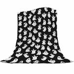 Abaysto Halloween Throw Blankets Cute Ghost Halloween Spooky Black White Fleece Flannel Blanket for Bedroom Living Rooms Couch Sofa Bed Halloween Decorations 130x150cm