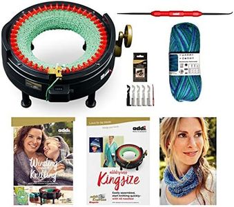 New Improved Version Of addi Express Kingsize Extended Starter Kit With New Improved Mechanical Row Counter. Knitting Machine, 2 Pattern Books, Hook, Replacement Needles, Stopper, Yarn