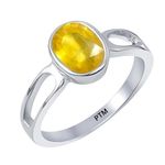 PTM 925 Sterling Silver Yellow Sapphire (Pukhraj) 7.25 Ratti or 6.5 cts Astrological Gemstone Bis Hallmark Ring for Men & Women