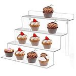 BlayaAdd 4 Tier Clear Acrylic Riser Display Shelf for Funko POP Amiibo Figures Steps Display Stand, Perfume Makeup Holder Cupcake Dessert Stand for Decoration & Organizer (9 in, 1 Pack)