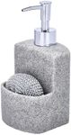 Whole Housewares Soap Dispenser with Sponge Holder 3.5"x7" - Soap and Sponge Caddy for Bathroom - Kitchen Sink Dishwasher Liquid Soap Pump with Scrubby Holder - Rust Proof Resin Marble Pattern (Grey)