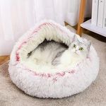 Cat Bed Round Fluffy Hooded Cat Bed Cave, Anti-Anxiety Cave Bed with Hooded Blanket, Cozy Cuddler Luxury Puppy Pet Bed, Anti-Slip Bottom and Machine Washable (Pink, Medium)