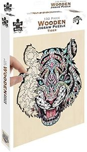 Puzzle Master Wooden Puzzle - Art Jigsaw Wood Cut Puzzle with Display Stand for Adults and Kids - Tiger 132-Pieces Set
