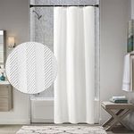 Gibelle Small Stall Shower Curtain 36 x 72, Narrow Half 3D Embossed Textured White Fabric Shower Curtain, Modern Farmhouse Herringbone Decorative Bathroom Shower Curtain Set with Hooks