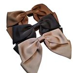 Large Hair Bows Hair Barrettes Silky Satin Ribbon French Bowknot Hair Clips For Thick And Fine Hair Accessories For Women Girls (black brown khaki)