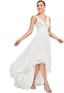 Ever-Pretty Robe de Mariée Femme Col V High Low Tulle Paillettes sans Manche