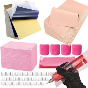 554pcs Tattoo Practice Kit for Beginners - All-in-One Pink Tattoo Kit with Fake Skin Ink Caps Machine Covers Grip Tape Bental Bibs Professional Tattooing Kits for Tattoos Supplies Tattoos Gun Kits