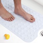 HITSLAM Bath Mat for Tub, Non Slip Bathtub Mat, 101x40cm Extra Long Bath Tub Mat, Machine Washable Bathroom Shower Mat with Suction Cups and Drain Holes, Soft on Feet, White