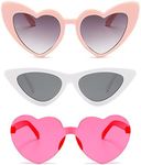 ZCOINS 3 Pairs Party Glasses Heart Shaped Cat Eye Mod Style Retro Glasses, Funky Heart Cateye Eyewear Party Favors for Girls Women Disco Bachelor Hens Party Photo Prop Supplies