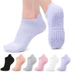 Yoga Socks, 6Pairs Pilates Socks with Grips for Women Barre Socks, Non Slip Breathable Soft Sport Socks