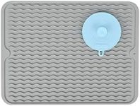 SUPER KITCHEN Large Silicone Dish Drying Mat Draining Board Mat Drainer Mat with a Multifunctional Silicone Sponge Scrubber, Heat Resistant Trivet Countertop Protector(40×30cm, Grey)