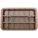 LOLYSIC Brownie Tin, Non Stick Brownie Tray with Dividers, 18-Lattice Rectangular Carbon Steel Brownie Traybake Tin for Oven Baking, Gold, 31 x 20 x 4 CM