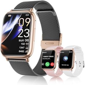 Montre Connectée Femme, 1.83" Smartwatch avec Appel Bluetooth, 113+ Sportifs, Podometre, Cycle Menstruel, Moniteur Sommeil, Montre Femme Connectée, Bracelet Connectée pour Android iOS (Noir Rose Or)