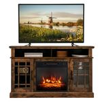 COSTWAY Electric Fireplace TV Stand for TVs Up to 55 Inches, 18-Inch Fireplace Insert with Remote, Overheat Protection, 48-Inch Wooden Media Entertainment Center with Adjustable Shelves, Brown