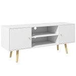 HOMCOM TV Unit Cabinet for TVs up to 55 Inches, TV Stand with Storage Shelves and Wood Legs for Living Room, White