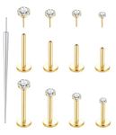 LOLIAS 14K Gold Filled Threadless Nose Studs CZ Nose Rings for Women Men 316L Surgical Steel Labret Studs Lip Rings Push in Flat Back Stud Earrings CZ Nose Nostril Tragus Helix Piercing Jewelry, 20G, LO2Y-PI001-20-G2