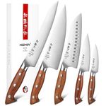 HEZHEN 5PCS Knife Set-High Carbon German Steel- Kitchen Chef Slicing Santoku Utility Paring Knife Professional Kitchen Knife Set, Full Tang,Red Wood Handle