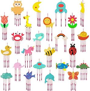 Tuanse 24 Pcs Wind Chime Kit DIY Wooden Chimes for Outside Musical Crafts Wood Animal Fruit Wind Chimes for Christmas Tree Home Classroom Garden Summer Decoration, Birthday Party Gift(Lovely)