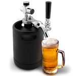 NutriChef Mini Keg Detachable Aluminum Regulator & Tap Spear Easy Storage Black Matte Powder Coated Pressurized Growler Homebrew Beer Dispenser PKBRTP60, 64 Oz