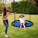 KOTEK 40" Saucer Tree Swing, Round Swing Seat for Kids Adults with Adjustable Heights & Multi-ply Rope, Steel Frame, 600 Lbs Flying Saucer Swing Set for Indoor & Outdoor Play, Backyard (Blue)